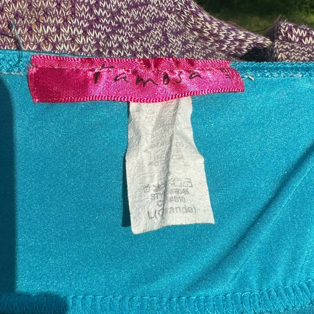 Y2K Boho Fairy Handkerchief Hem silky patterned halter dress Sz L - Picture 11 of 12